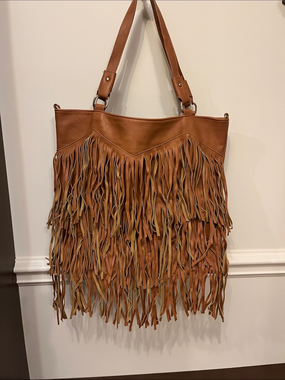 Urban Originals Vegan Tan Fringe Tote Shoulder Bag